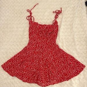 Red, Floral, Cottage core, Romper Size S